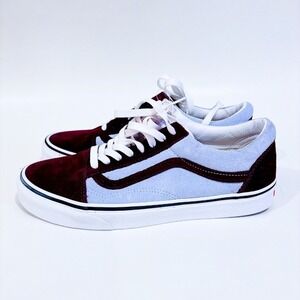 VANS Burgundy‎ Light Blue Old Skool Leather Low Top Sneakers Size 9